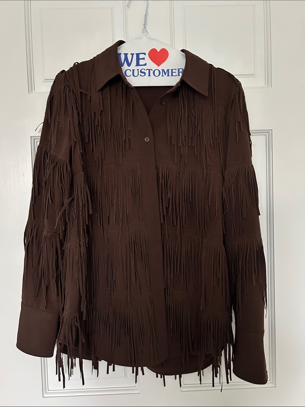 Zara Brown Fringe Button-Front Blouse